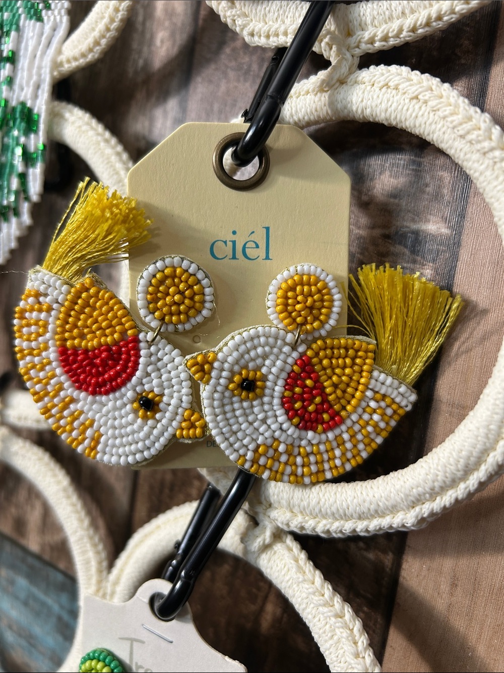 Ciel Yellow & White Beaded Bird Drop Earrings